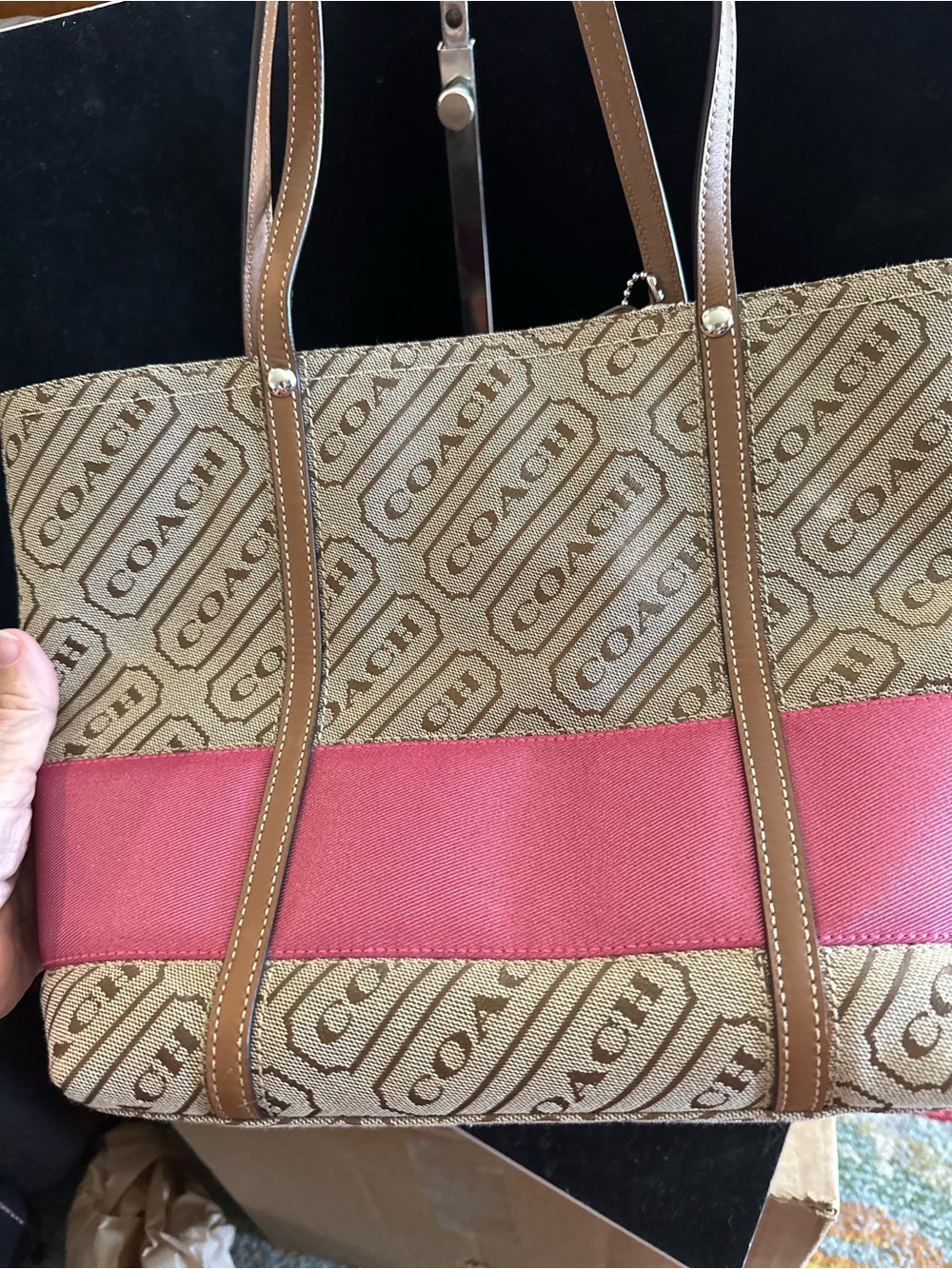 COACH #061 Lozengo Signature Tote with Pink Strip Accent - Picture 4 of 13